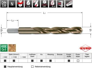 Din 338 Type N Hss-co 5 Ø 16 Mm Metallbohrer by Ruko – product image 2 of 2