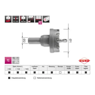 Hartmetall Lochsäge Flachschnitt Durchmesser 53 mm von Ruko – Produktbild