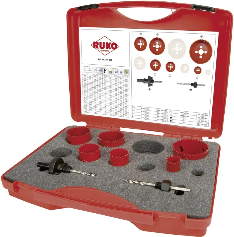 RUKO 106302 106302 Lochsägen-Set 8teilig 22 mm, 29 mm, 35 mm, 44 mm, 51 mm, 68 mm 1 Set fra Ruko – produktbillede