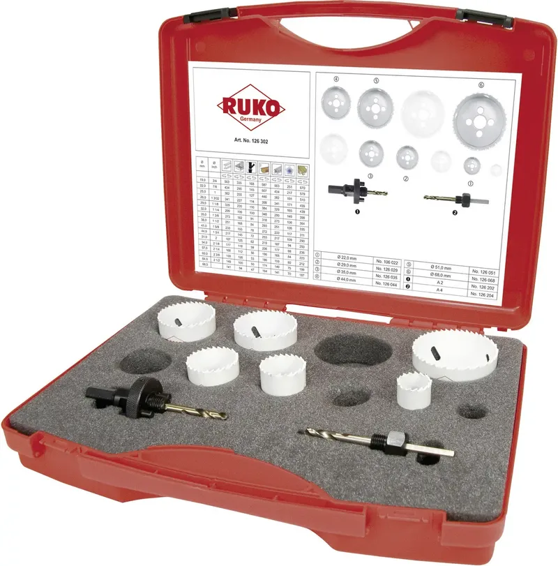 RUKO 126302 Lochsägen-Set 8teilig 22 mm, 29 mm, 35 mm, 44 mm, 51 mm, 68 mm Cobalt 1 Set de Ruko – image du produit