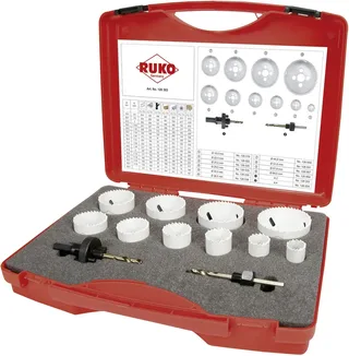 RUKO 126303 Lochsägen-Set 12teilig 19 mm, 22 mm, 25 mm, 29 mm, 35 mm, 38 mm, 44 mm, 51 mm, 57 mm, 64 mm Cobalt 1 Set de Ruko – image du produit 1 sur 2