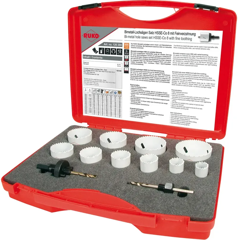 RUKO 126304 126304 Lochsägen-Set 12teilig 22 mm, 25 mm, 32 mm, 35 mm, 41 mm, 44 mm, 51 mm, 54 mm, 60 mm, 68 mm 1 St. fra Ruko – produktbillede