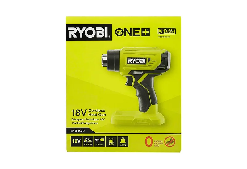 Akku-Heißluftgebläse Ryobi R18HG-0 Akku-Heißluftgebläse 18 V ONE+ (ohne Akku und Ladegerät), (1-tlg) de Ryobi – image du produit 1 sur 2