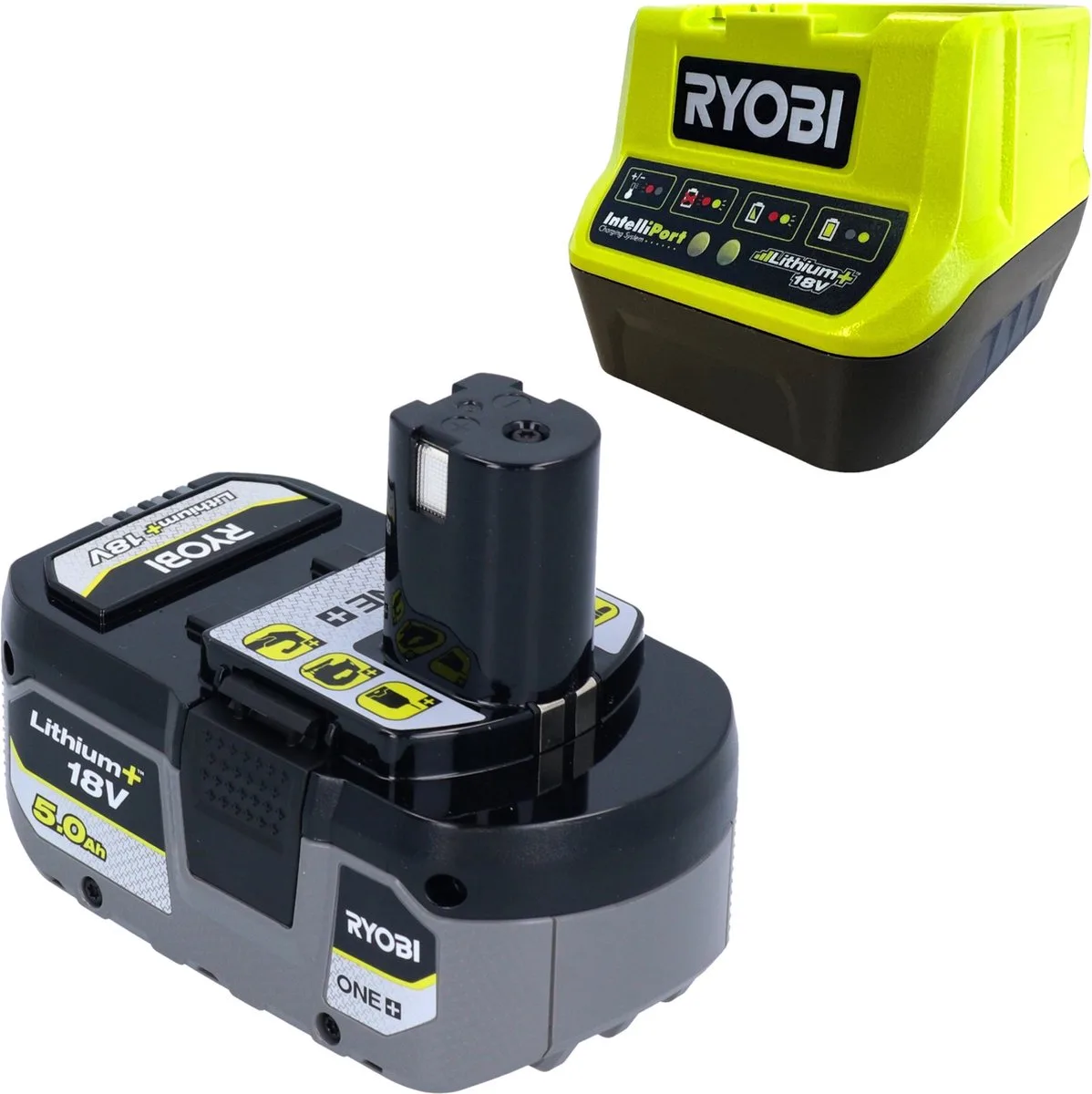 RC18120-150X accu-starterset met 1x RB18L50 accu 18 V 5,0 Ah en RC18120 accu-snellader fra Ryobi – produktbillede