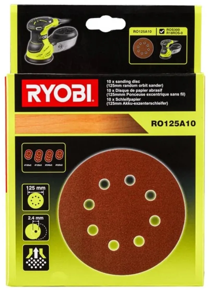 RO125A10 Serie - Schuurpapier Set - 125 mm - Verschillende Korrelgroottes de Ryobi – image du produit