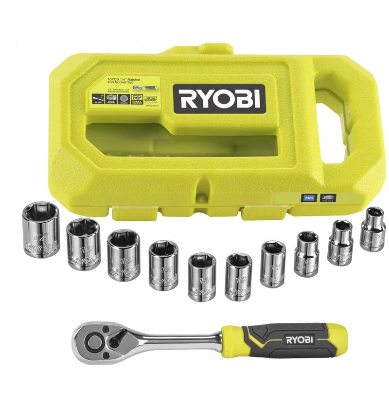Ryobi 10-delige 1/4" Ratel & Dop Set van Ryobi – productafbeelding