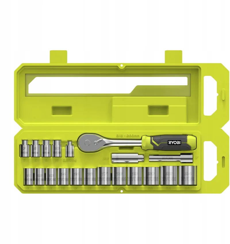 Ryobi 20-delige 3/8" dopsleutelset met ratel van Ryobi – productafbeelding