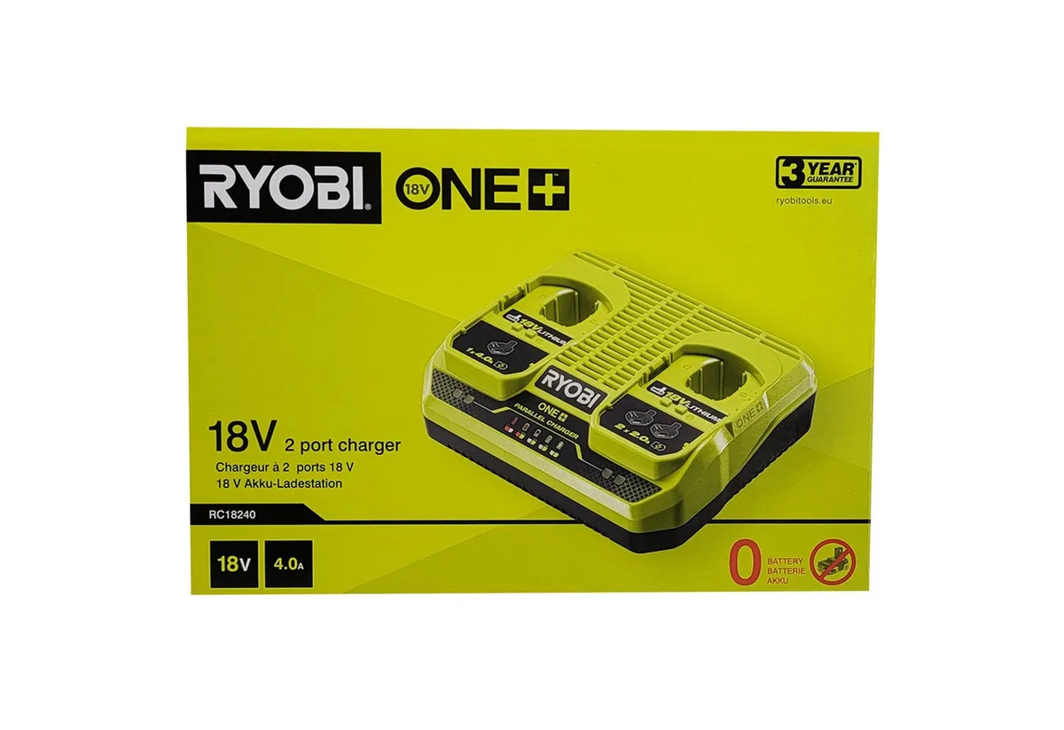 Ryobi RC18240 - 18V ONE+ Doppel-Ladegerät (ohne Akkus), schnell Akku-Ladestation (1-tlg) von Ryobi – Produktbild