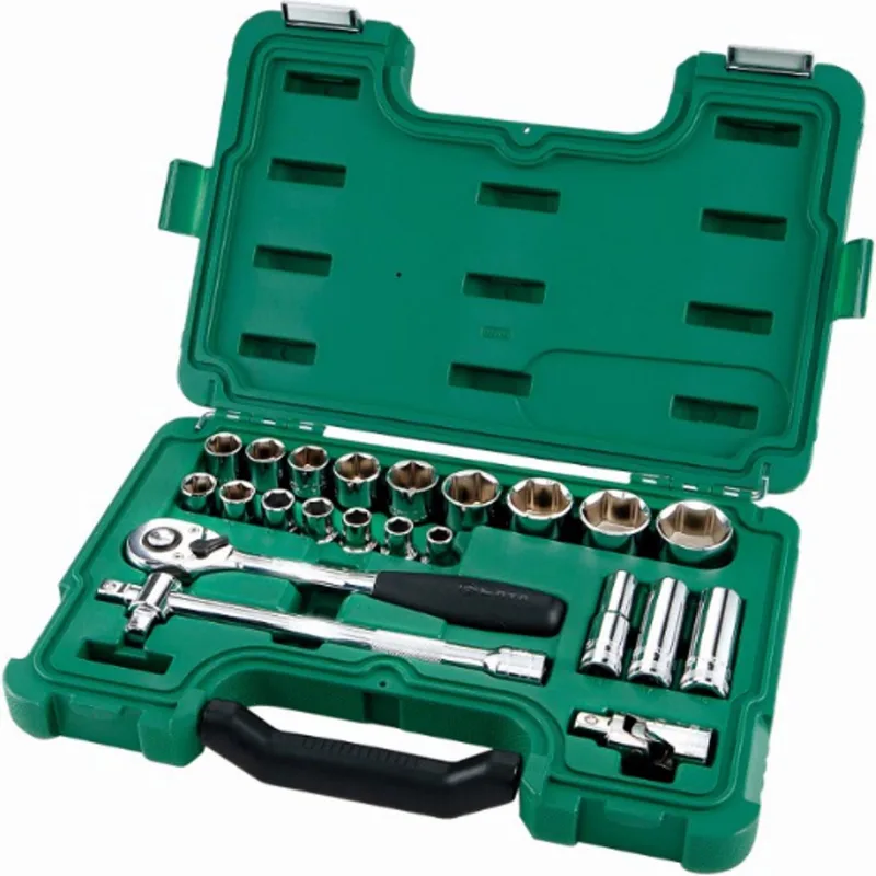 Doppenset met ratel 1/2 inch 6-kant - 23-delig van Sata, Groen – productafbeelding