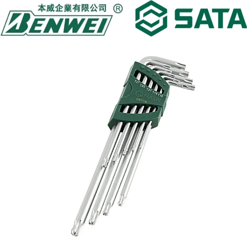 Torx Set lang - 9delig - A merk- Torx met bolkop - Extra lange Torx - Hoge kwaliteit Torx - Compacte Schroevendraaierset - Inbus torx set- Moeilijke bereikbare torx - T10,T15 ,T20,T25,T30,T40,T45,T50- Sata - Apextools de Sata, Vert – image du produit