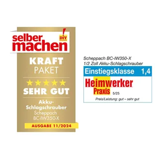 1/2 Zoll Akku Schlagschrauber BC-IW350-X Scheppach - 20V | Rechts-/Linkslauf 180 - 350 / 370Nm | 3600 bpm Schlagzahl | inkl. 2Ah Akku + 2,4A Ladegerät von Scheppach – Produktbild 3 von 5