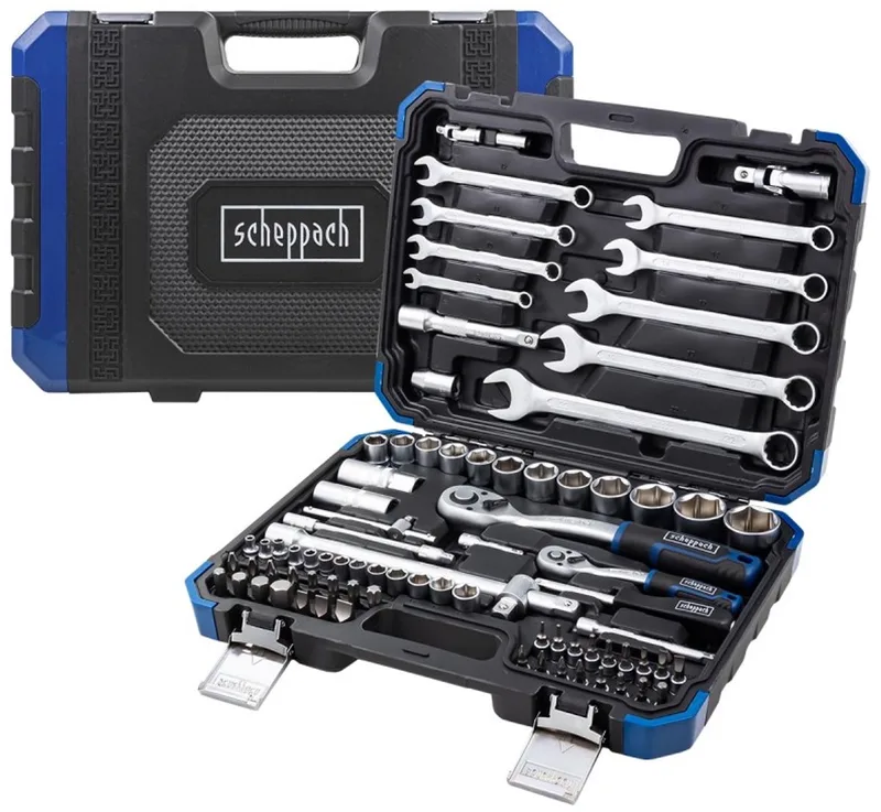 82-delige Doppenset met Bits en Ratels, CRV-staal, Koffer de Scheppach, Bleu – image du produit