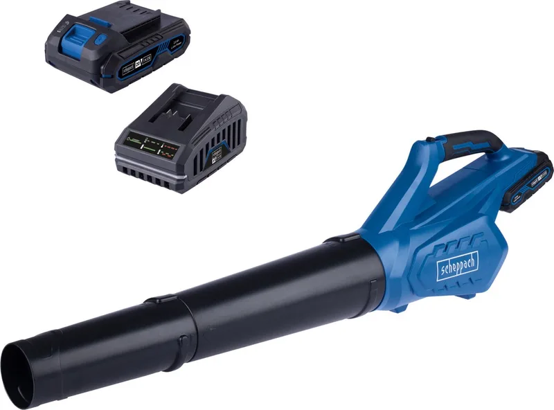 Accu Bladblazer 20V - 2 standen - Luchtsnelheid max. 155 km/u - Luchtvolume max. 516m3/u- Inclusief 2.0Ah accu & oplader von Scheppach – Produktbild