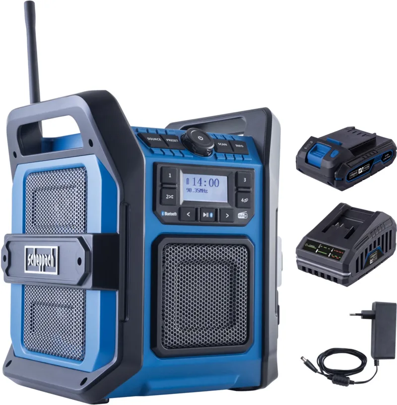 Accu Bouwradio - DAB+ & FM Radio - 30W Stereo Geluid - Inclusief 20V Accu & Lader! de Scheppach, Bleu – image du produit 1 sur 5