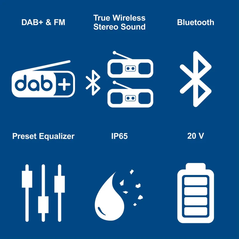 Accu Bouwradio - DAB+ & FM Radio - 30W Stereo Geluid - Inclusief 20V Accu & Lader! de Scheppach, Bleu – image du produit 5 sur 5