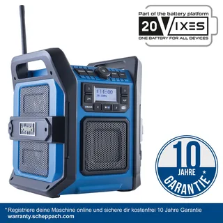 Accu Bouwradio - DAB+ & FM Radio - 30W Stereo Geluid - Inclusief 20V Accu & Lader! de Scheppach, Bleu – image du produit 2 sur 5