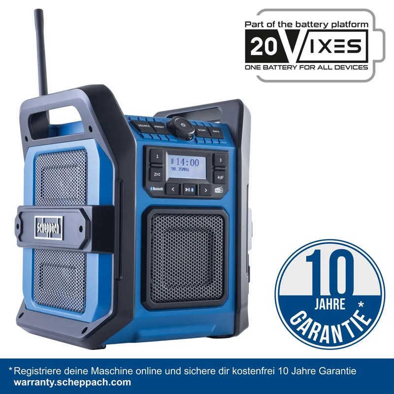 Accu Bouwradio - DAB+ & FM Radio - 30W Stereo Geluid - Inclusief 20V Accu & Lader! de Scheppach, Bleu – image du produit 2 sur 5