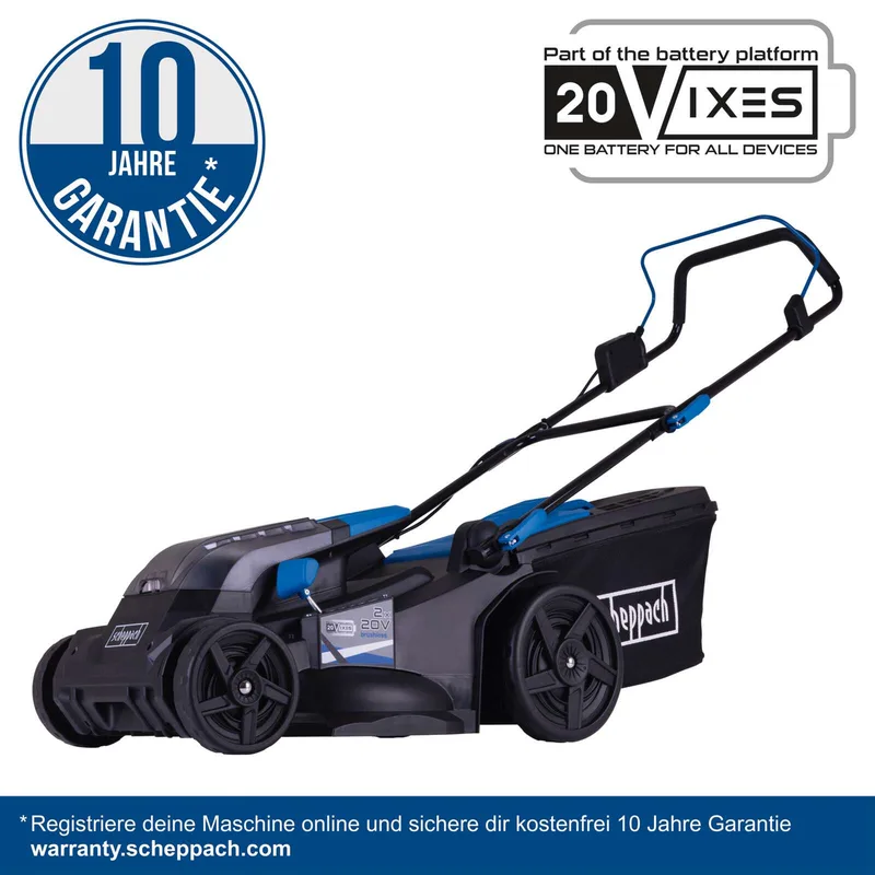 Accu Grasmaaier BC-MP430-X - Mulchfunctie - 43cm maaibreedte - 6 instelbare maaihoogtes: 27-75mm - 700m² - Met 2x 20V 4,0Ah accu's & duolader de Scheppach – image du produit 2 sur 5