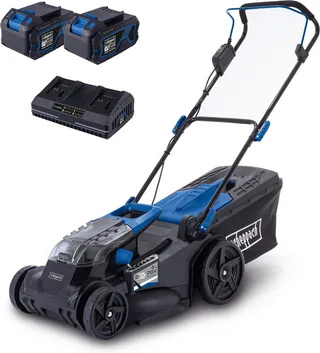 Accu Grasmaaier BC-MP430-X - Mulchfunctie - 43cm maaibreedte - 6 instelbare maaihoogtes: 27-75mm - 700m² - Met 2x 20V 4,0Ah accu's & duolader de Scheppach – image du produit 1 sur 5