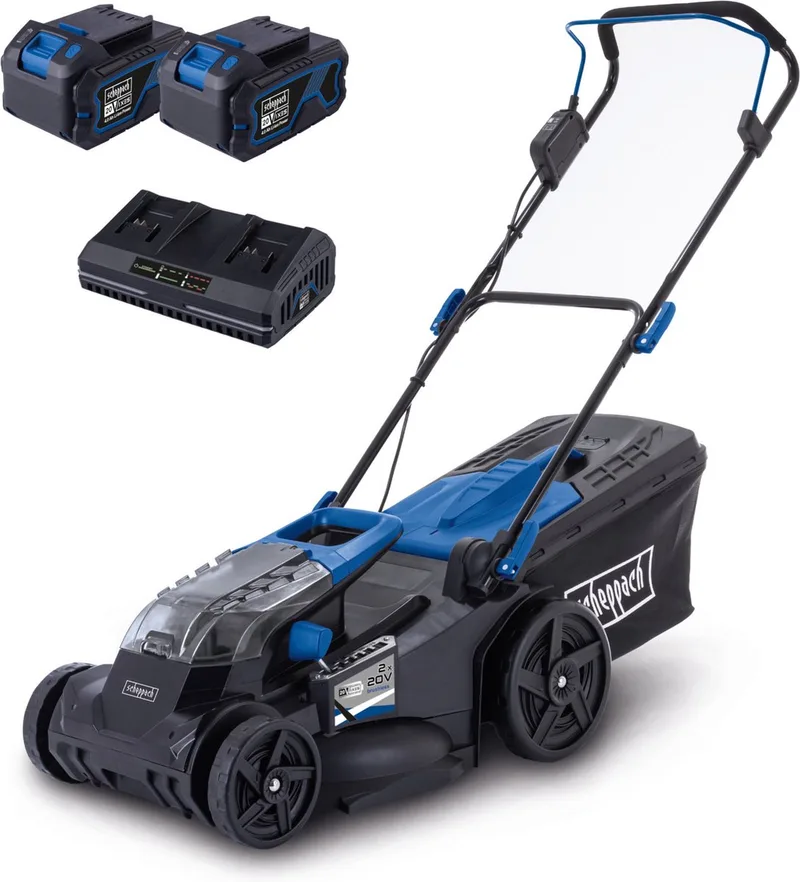 Accu Grasmaaier BC-MP430-X - Mulchfunctie - 43cm maaibreedte - 6 instelbare maaihoogtes: 27-75mm - 700m² - Met 2x 20V 4,0Ah accu's & duolader de Scheppach – image du produit 1 sur 5
