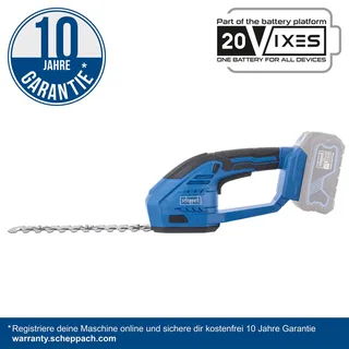 Accu Heggenschaar & Grasschaar C-HTGS200-X - 20V IXES - Heggenschaar met 200mm snoeilengte - Grasschaar met 90mm snoeibreedte - voor struiken, heggen en gras - Incl. 2,0Ah accu & 2,4A lader by Scheppach – product image 2 of 5