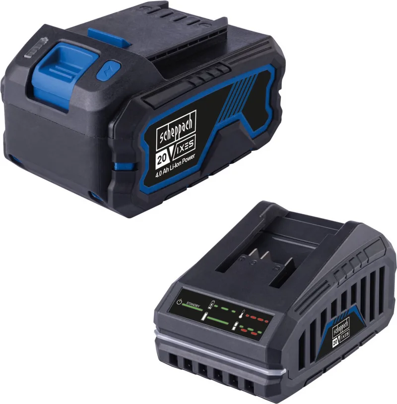 Accu Starterset 20V IXES | 4.0Ah Accu + 2,4A Acculader SBSK4.0 - voor accugereedschap uit de IXES 20V serie von Scheppach – Produktbild 1 von 2