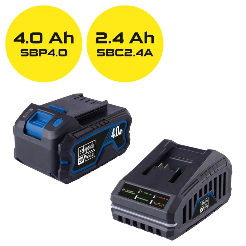 Accu Starterset 20V IXES | 4.0Ah Accu + 2,4A Acculader SBSK4.0 - voor accugereedschap uit de IXES 20V serie von Scheppach – Produktbild 2 von 2