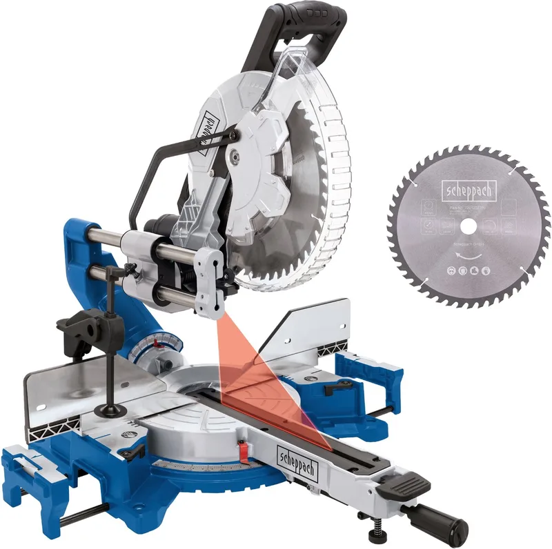 Afkortzaag HM305SL - 2000W - kapzaag - verstekzaag - Ø305mm - 5000 r/min - Kantelbaar (0-48°) - Incl. laser en incl. 48T zaagblad de Scheppach – image du produit 1 sur 5