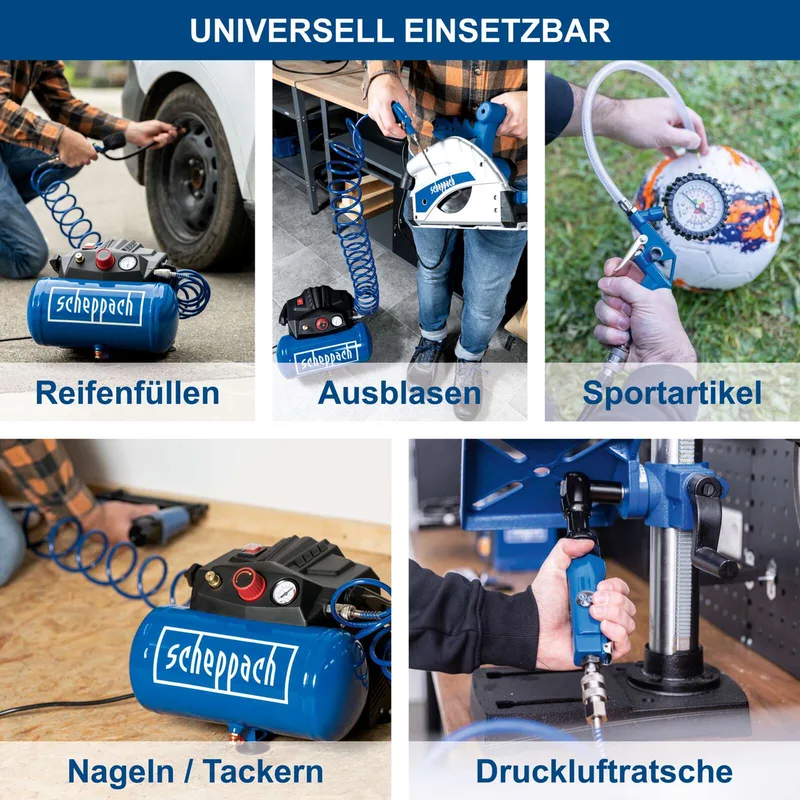 Air Compressor Scheppach HC06 Horizontal 1200 W 6 L van Scheppach, Neutraal – productafbeelding 3 van 5