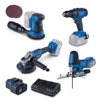 Akku-Aktions-Set AS200 Scheppach - 20V | Stichsäge | Bohrschrauber | Exzenterschleifer | Winkelschleifer | inkl. 2x 4Ah Akku & 2,4A Doppelladegerät von Scheppach – Produktbild 1 von 2