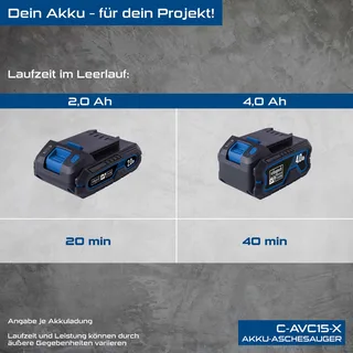 Akku Aschesauger C-AVC15-X Scheppach - 20V | 15L Metallbehälter | 10kPa Saugleistung | 1000mm Absaugschlauch | inkl. 2Ah Akku + 2,4A Ladegerät von Scheppach – Produktbild 2 von 5