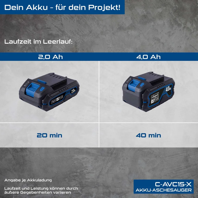 Akku Aschesauger C-AVC15-X Scheppach - 20V | 15L Metallbehälter | 10kPa Saugleistung | 1000mm Absaugschlauch | inkl. 2Ah Akku + 2,4A Ladegerät von Scheppach – Produktbild 2 von 5