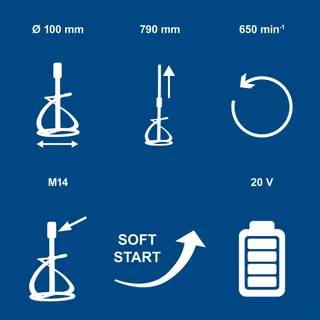Akku Farb- und Mörtelrührwerk BC-PMX100-X Scheppach - 20V | max. 650min-1 Drehzahlregulierung | 100mm Rührdurchmesser | inkl. Akku & Ladegerät by Scheppach – product image 5 of 5