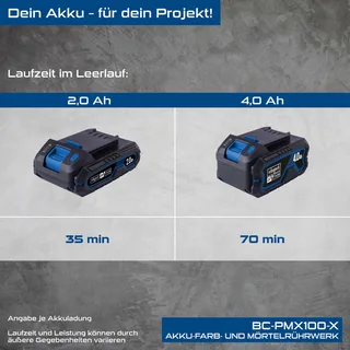 Akku Farb- und Mörtelrührwerk BC-PMX100-X Scheppach - 20V | max. 650min-1 Drehzahlregulierung | 100mm Rührdurchmesser | inkl. Akku & Ladegerät by Scheppach – product image 3 of 5