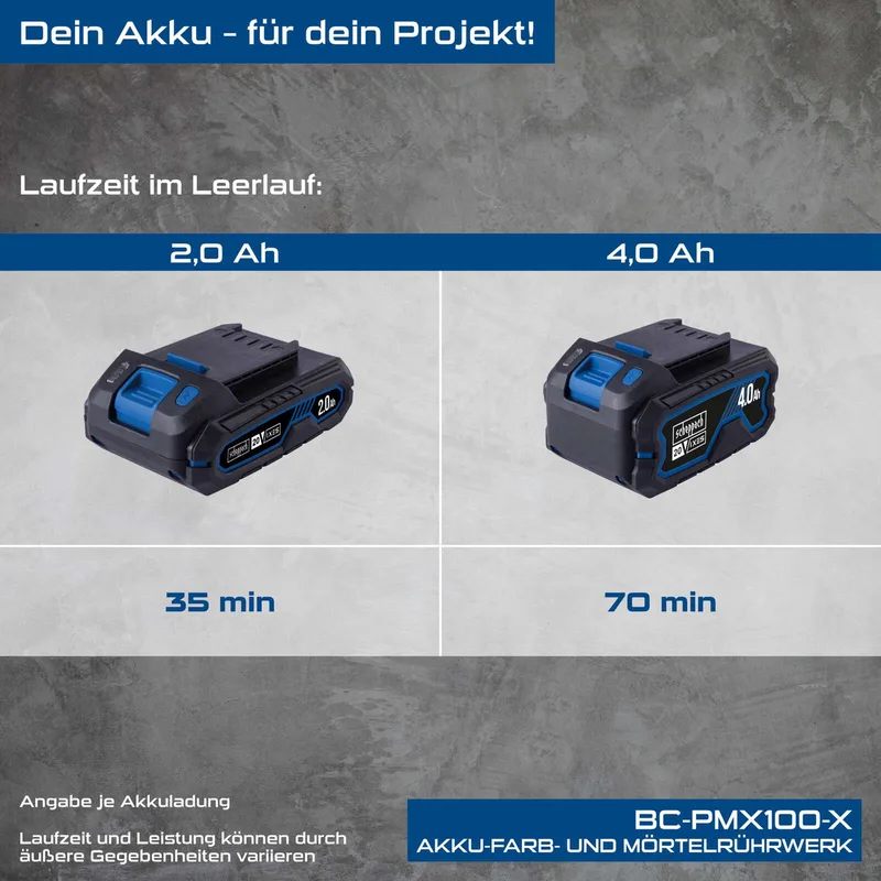 Akku Farb- und Mörtelrührwerk BC-PMX100-X Scheppach - 20V | max. 650min-1 Drehzahlregulierung | 100mm Rührdurchmesser | inkl. Akku & Ladegerät by Scheppach – product image 3 of 5