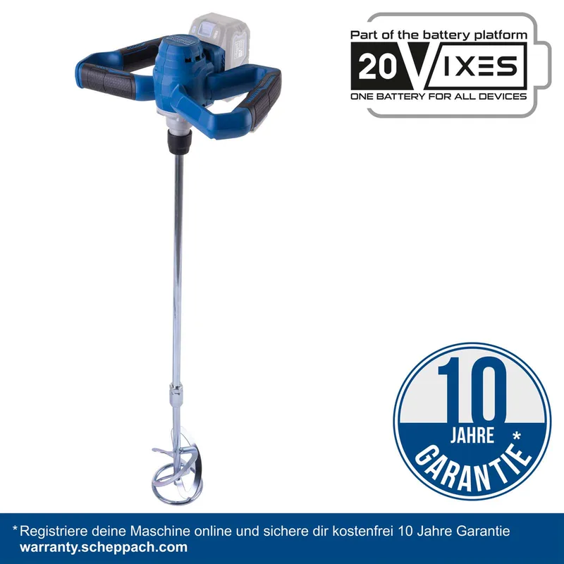 Akku Farb- und Mörtelrührwerk BC-PMX100-X Scheppach - 20V | max. 650min-1 Drehzahlregulierung | 100mm Rührdurchmesser | inkl. Akku & Ladegerät by Scheppach – product image 2 of 5