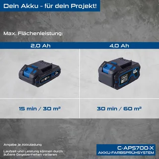 Akku-Farbsprühsystem C-APS700-X Scheppach - 20V | 1000ml Füllmenge | 3 Sprühbilder | 700 ml/min Durchflussmenge | inkl. 2Ah Akku + 2,4A Ladegerät von Scheppach – Produktbild 3 von 5