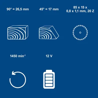 Akku-Handkreissäge C-HCS85-12/2 Scheppach - 12V | 20 Zähne | 1,1mm Schnittstärke | Ø85 mm x Ø15 mm x 0,8 mm | inkl. 2 Akkus und Ladegerät fra Scheppach – produktbillede 3 af 5