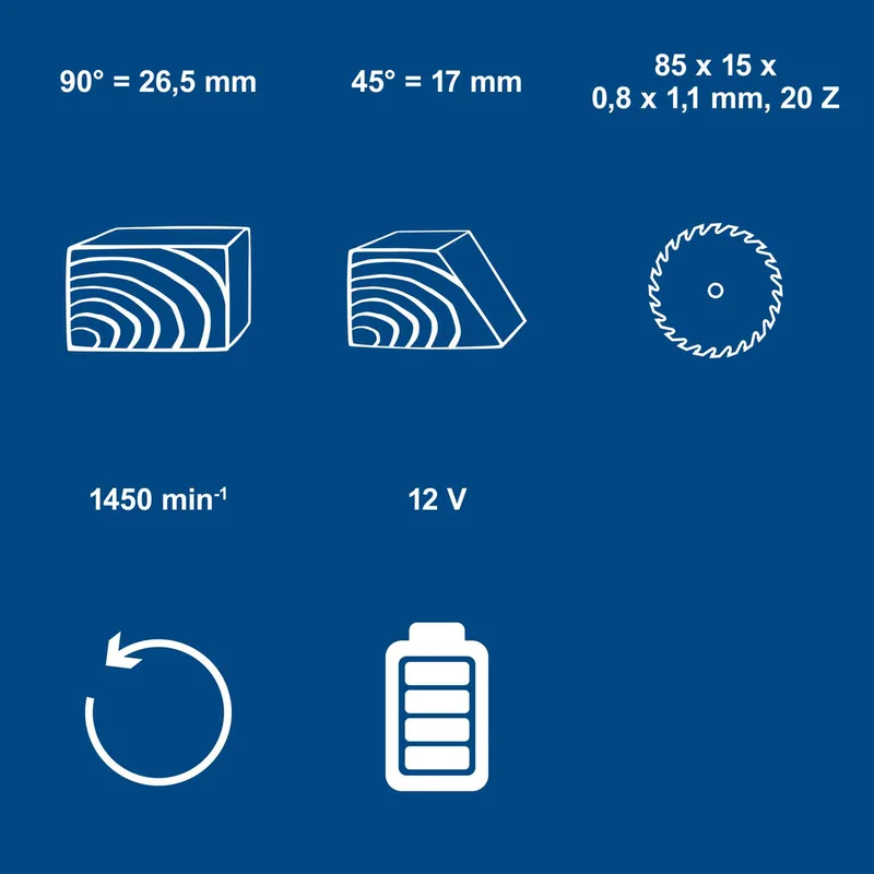 Akku-Handkreissäge C-HCS85-12/2 Scheppach - 12V | 20 Zähne | 1,1mm Schnittstärke | Ø85 mm x Ø15 mm x 0,8 mm | inkl. 2 Akkus und Ladegerät fra Scheppach – produktbillede 3 af 5