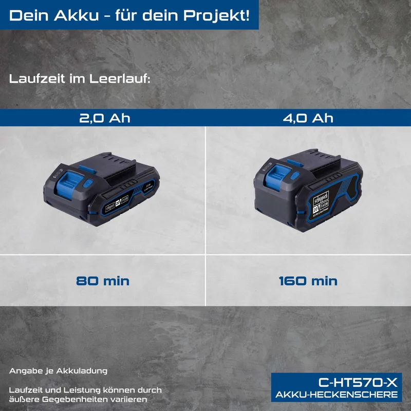 Akku Heckenschere C-HT570-X Scheppach - 20V | 51cm Schnittlänge | 56cm Schwert | 2400 Schnitte/min | inkl. 2Ah Akku & 2,4A Ladegerät by Scheppach – product image 4 of 5