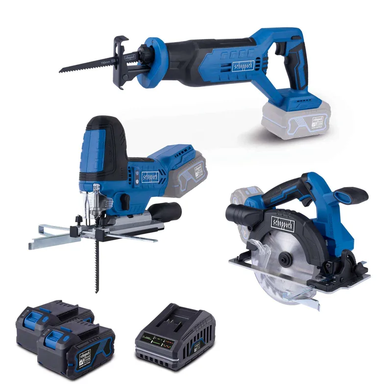 Akku Heimwerker-Set AWS200 - 20V | Säbelsäge | Stichsäge | Handkreissäge | inkl. 2x 4Ah Akku & 2,4A Ladegerät de Scheppach – image du produit 1 sur 2