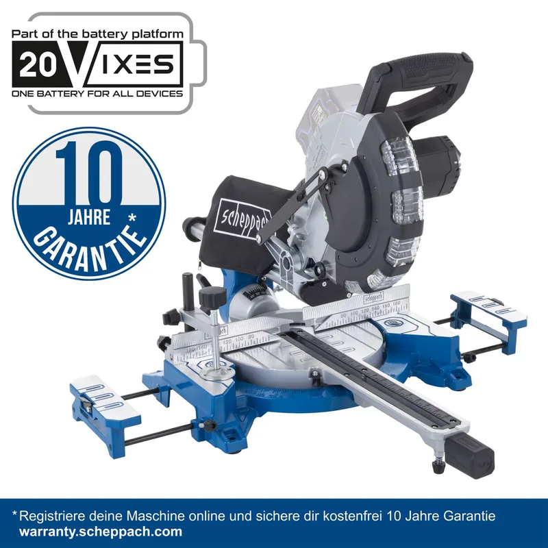 Akku Kapp-, Zug- und Gehrungssäge BC-HM216-X Scheppach - 340mm Schnittbreite | 65mm Schnitthöhe | 24Z | LED-Licht | inkl. 4Ah Akku + 2,4A Ladegerät de Scheppach – image du produit 2 sur 5
