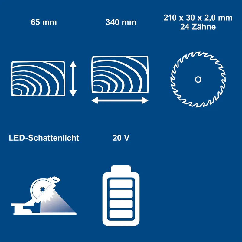 Akku Kapp-, Zug- und Gehrungssäge BC-HM216-X Scheppach - 340mm Schnittbreite | 65mm Schnitthöhe | 24Z | LED-Licht | inkl. 4Ah Akku + 2,4A Ladegerät de Scheppach – image du produit 4 sur 5