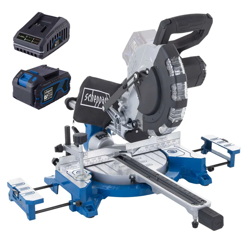 Akku Kapp-, Zug- und Gehrungssäge BC-HM216-X Scheppach - 340mm Schnittbreite | 65mm Schnitthöhe | 24Z | LED-Licht | inkl. 4Ah Akku + 2,4A Ladegerät de Scheppach – image du produit 1 sur 5