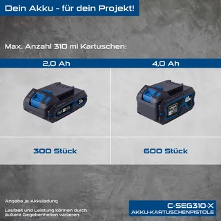 Akku-Kartuschenpistole C-SEG310-X Scheppach - 20V | 2000N Auspresskraft | 0,75-3,58 mm/s | LED-Leuchte | inkl. 2Ah Akku + 2,4A Ladegerät by Scheppach – product image 2 of 5