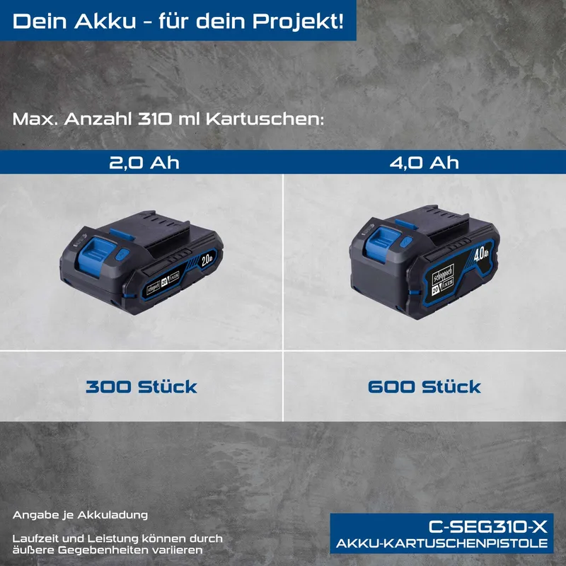 Akku-Kartuschenpistole C-SEG310-X Scheppach - 20V | 2000N Auspresskraft | 0,75-3,58 mm/s | LED-Leuchte | inkl. 2Ah Akku + 2,4A Ladegerät by Scheppach – product image 2 of 5