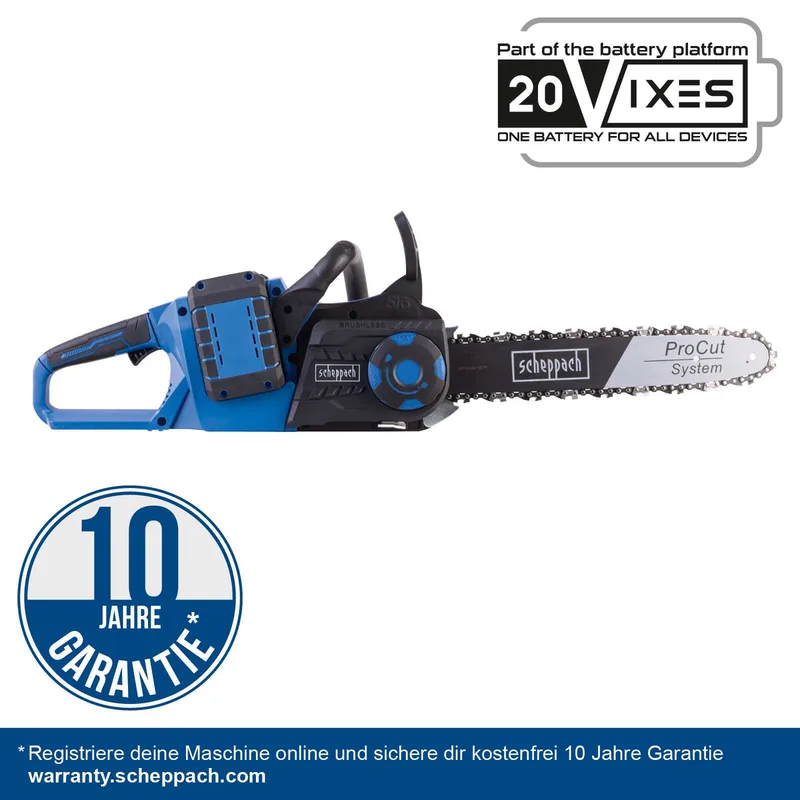 Akku-Kettensäge BC-CS355Duo-X Scheppach - 20V | 33,5cm | inkl. 2x 4Ah Akku + 4,5A Doppelladegerät de Scheppach – image du produit 2 sur 5