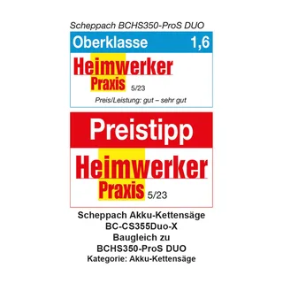 Akku-Kettensäge BC-CS355Duo-X Scheppach - 20V | 33,5cm | inkl. 2x 4Ah Akku + 4,5A Doppelladegerät de Scheppach – image du produit 3 sur 5