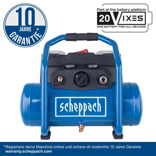 Akku Kompressor C-ACT160/6-X Scheppach - 20V | 8bar | 6L Kessel | 130l/min Ansaugleistung | inkl. 11-tlg. Zubehör u. 2x2Ah Akku + 2,4A Doppelladegerät by Scheppach – product image 2 of 5