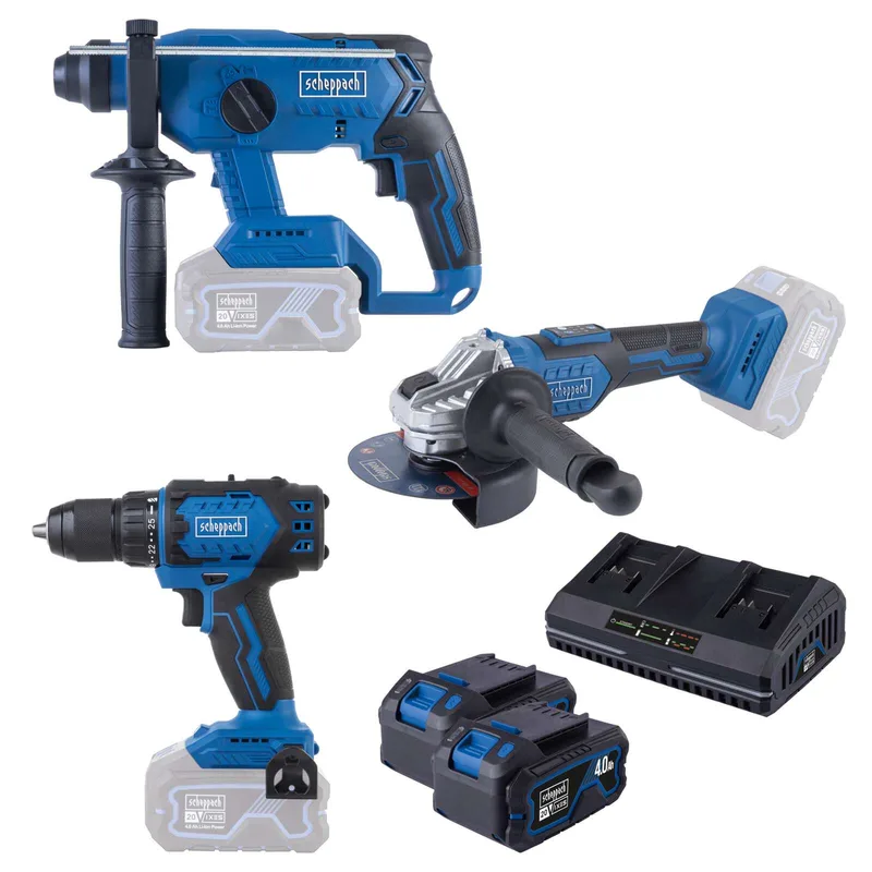 Akku-Maschinen-Set BPS100 Scheppach - 20V | 3tlg. Maschinenset | inkl. 2x 4Ah Akkus + 2,4A Doppelladegerät de Scheppach – image du produit